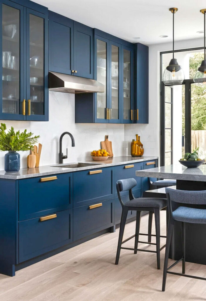 16. Contemporary Feel With Bold Cabinet Colors 2