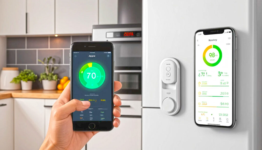 Home Interior With Affordable Plug In Energy Monitors Smartphone Showing Electricity Usage App