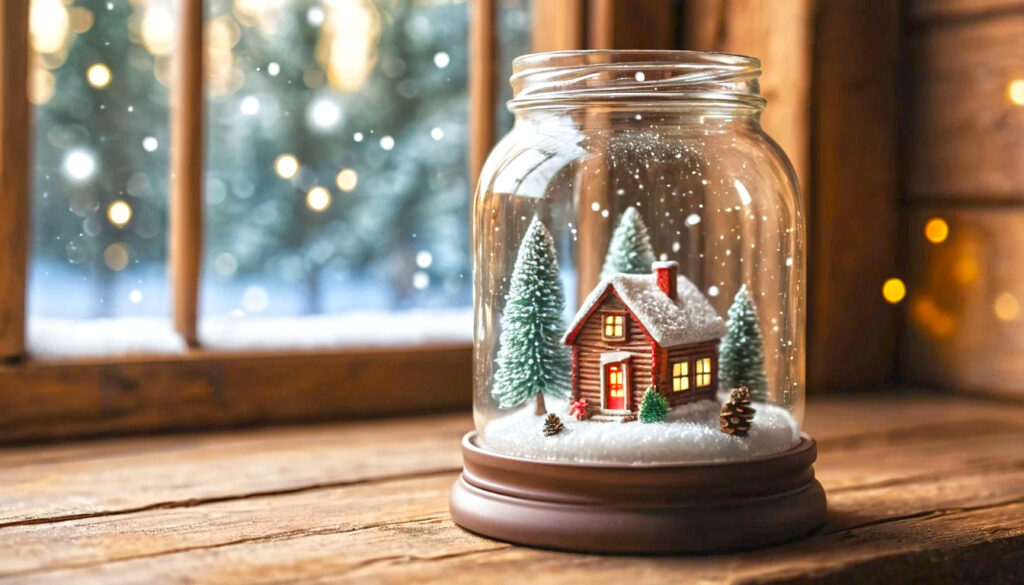 A Cozy Mason Jar Snow Globe Capturing A Miniature Winter Wonderland With Glittering Snow And Festive Charm 1