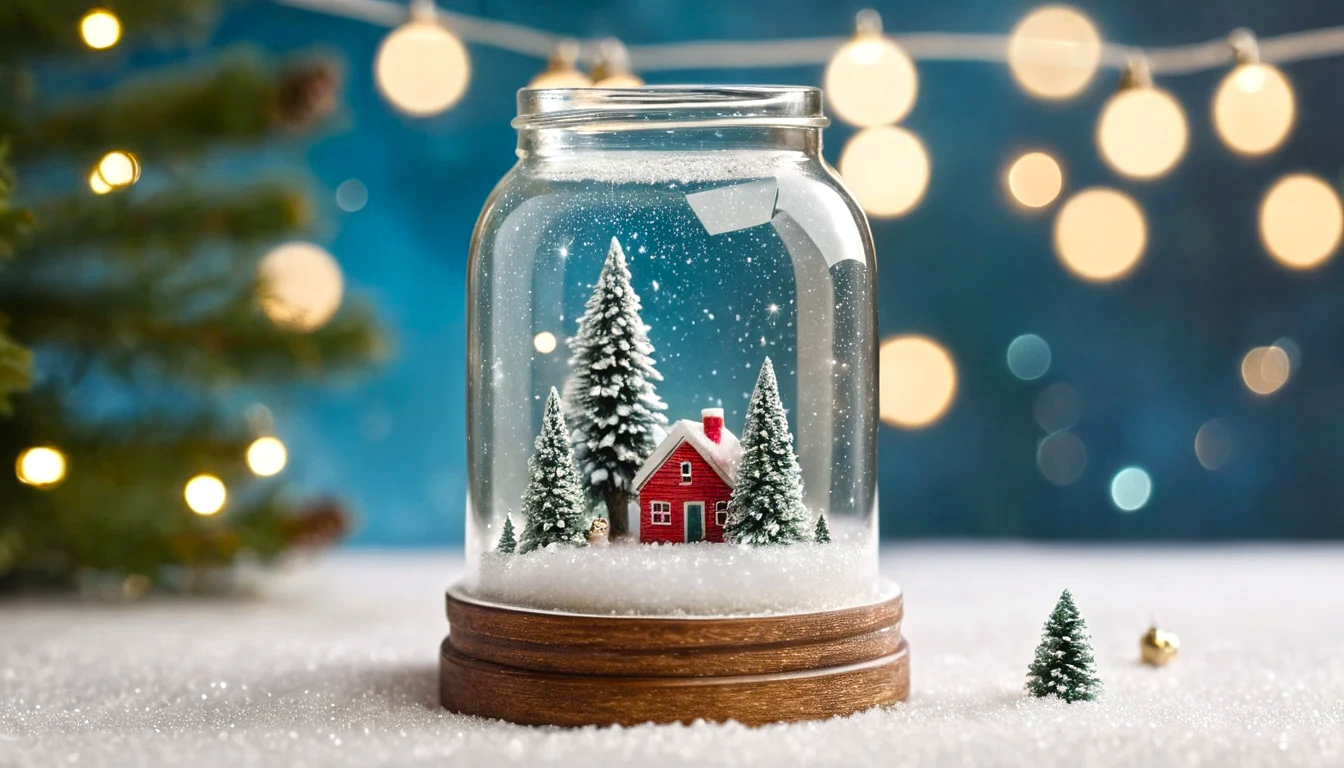 A Cozy Mason Jar Snow Globe Capturing A Miniature Winter Wonderland With Glittering Snow And Festive Charm