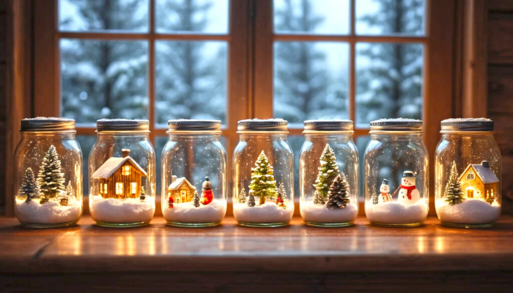 A Cozy Mason Jar Snow Globe Capturing A Miniature Winter Wonderland With Glittering Snow And Festive Charm 3