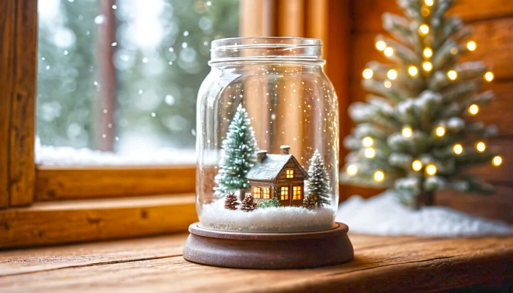 A Cozy Mason Jar Snow Globe Capturing A Miniature Winter Wonderland With Glittering Snow And Festive Charm 4