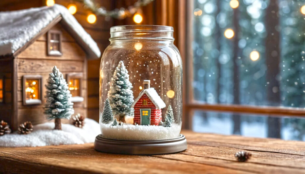 A Cozy Mason Jar Snow Globe Capturing A Miniature Winter Wonderland With Glittering Snow And Festive Charm 5