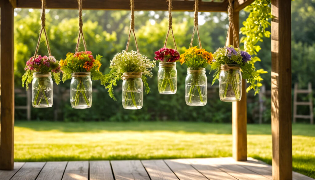 Crisp White Flowers In Hanging Mason Jars Add Just The Right Touch Of Softness To A Modern Kitchen 3