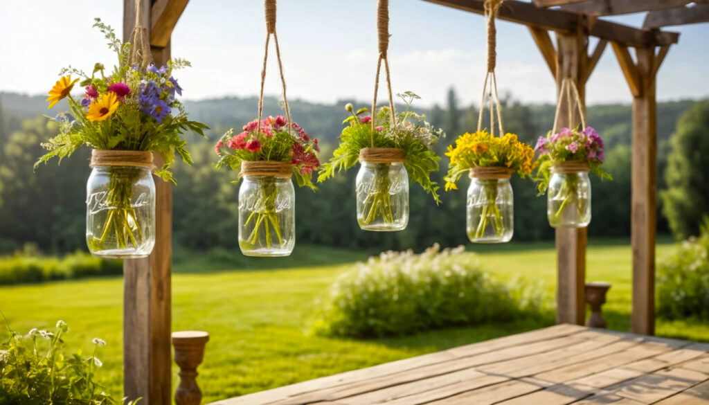 Create magic with hanging mason jar flower vases